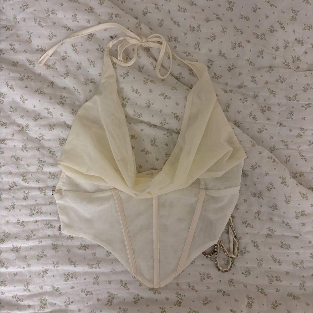 Oh Polly Ivory corset backless Top with rhinestone straps